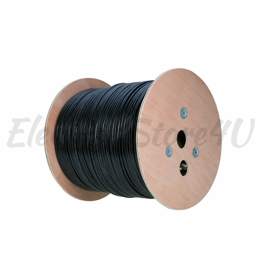 1000ft Cat6 Outdoor Ethernet Cable UV Rated 23AWG UTP Solid Direct Burial Black