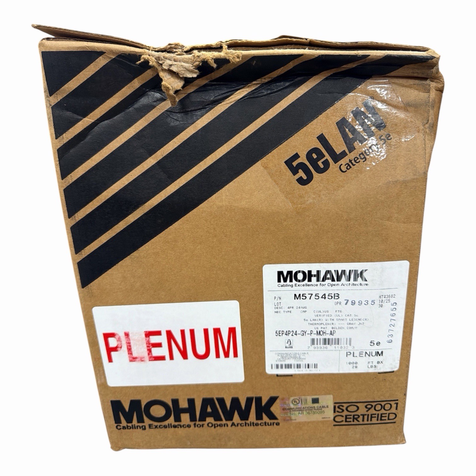 1000′ Mohawk 5EP4P24-GY-P-MOH-AP-1000FEET Cat 5e LAN 4P 24AWG UTP Plenum Cable