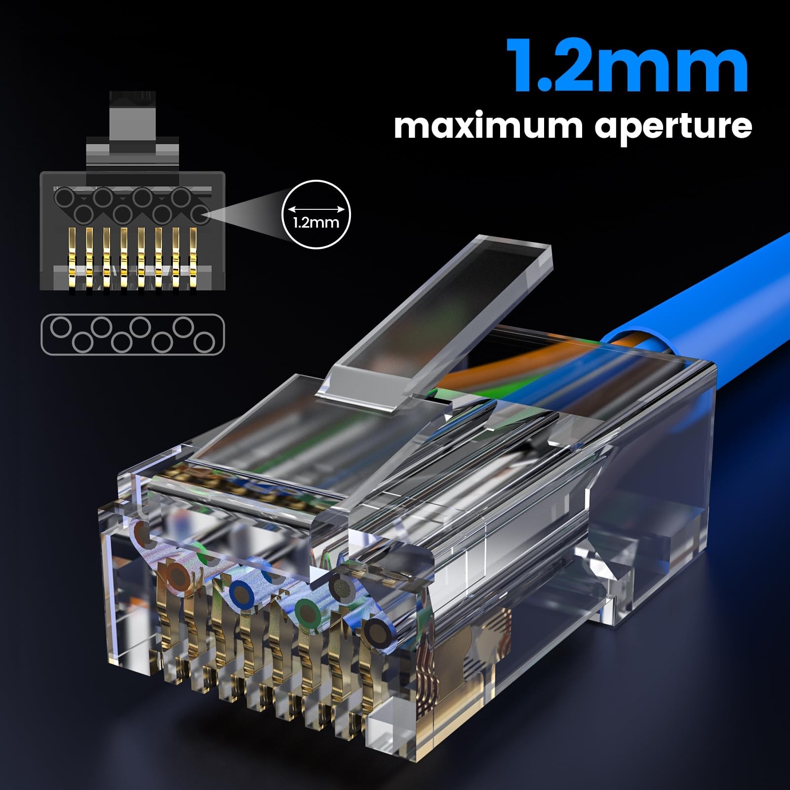 100 PCS RJ45 Connectors Cat 6 Unshielded Modular Plug For Stranded UTP Cable