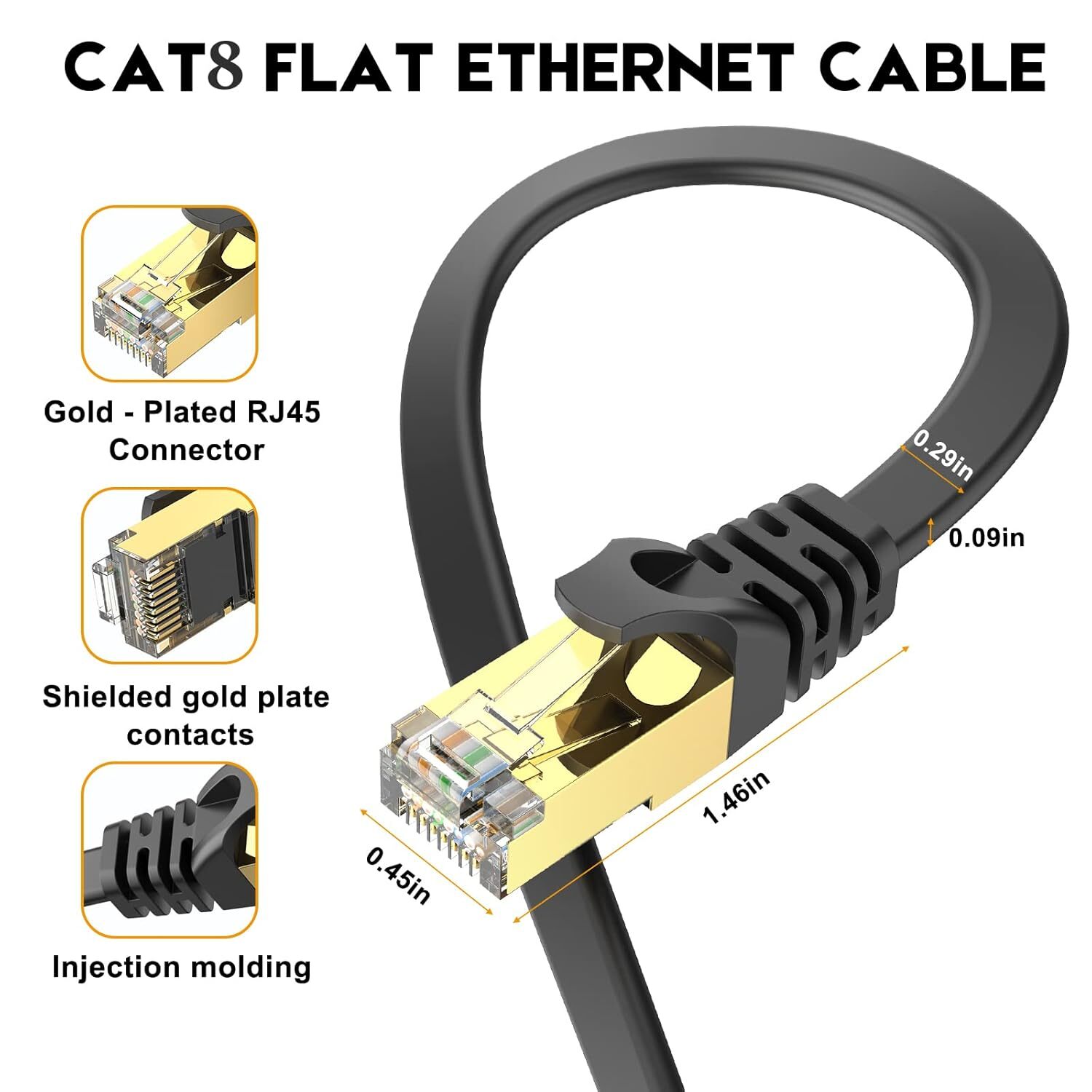Cat 8 Ethernet RJ45 Cable Super Speed 40Gbps Patch LAN Network Gold Plated Lot