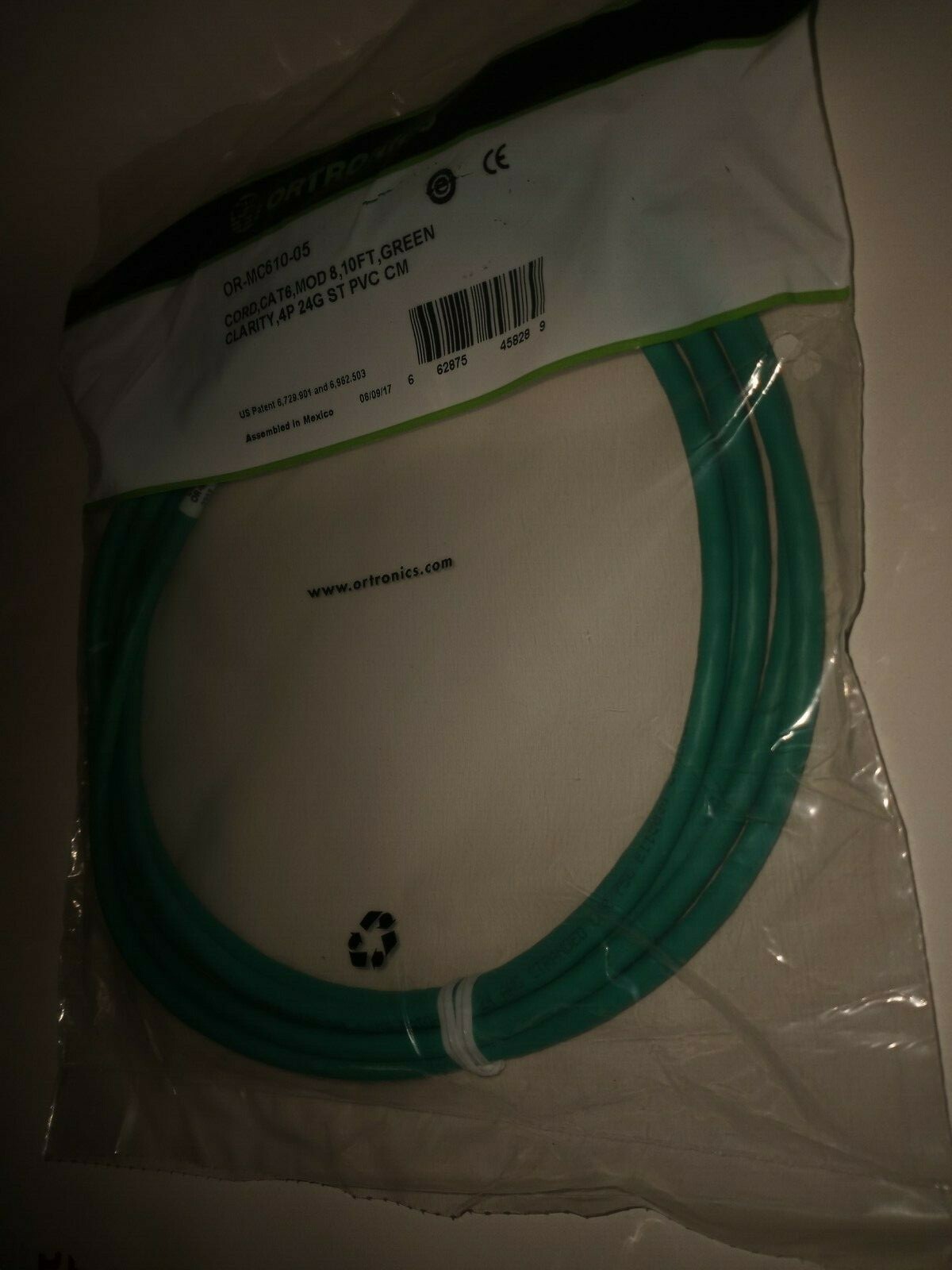 NEW ORTRONICS OR-MC610-05 CAT6 CABLE MOD 8, 10FT GREEN, CLARITY 4P 24G ST PVC CM