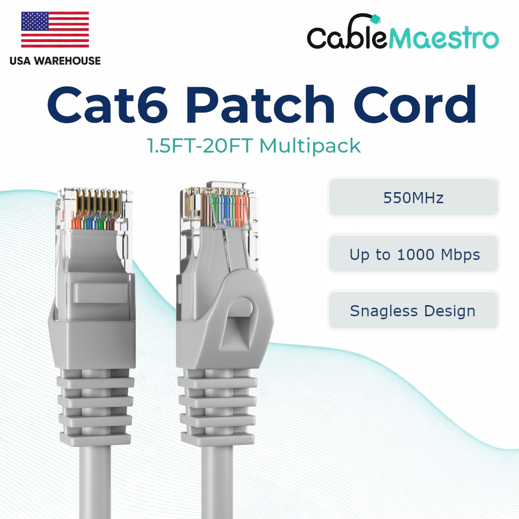 CAT6 Ethernet LAN Network RJ45 Patch Cable 1.5FT-20FT Multipack LOT Gray