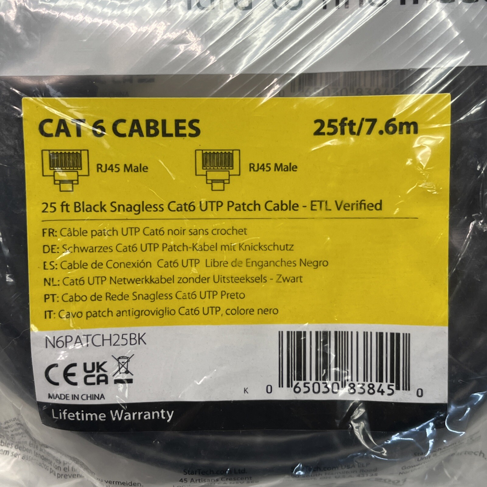 12pk Startech N6PATCH25BK 25FT BLACK CAT 6 CABLE | USA Seller | New
