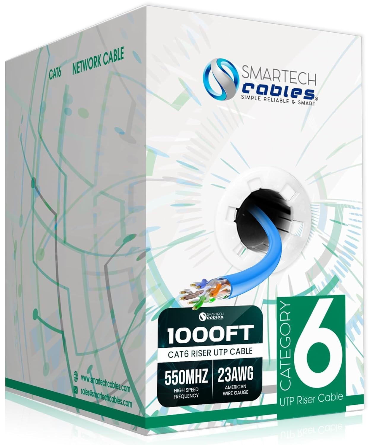 Cat6 Riser 894 ft Cable – CMR Rated, 23AWG UTP, 550MHz, 10Gbps | Easy Pull Box