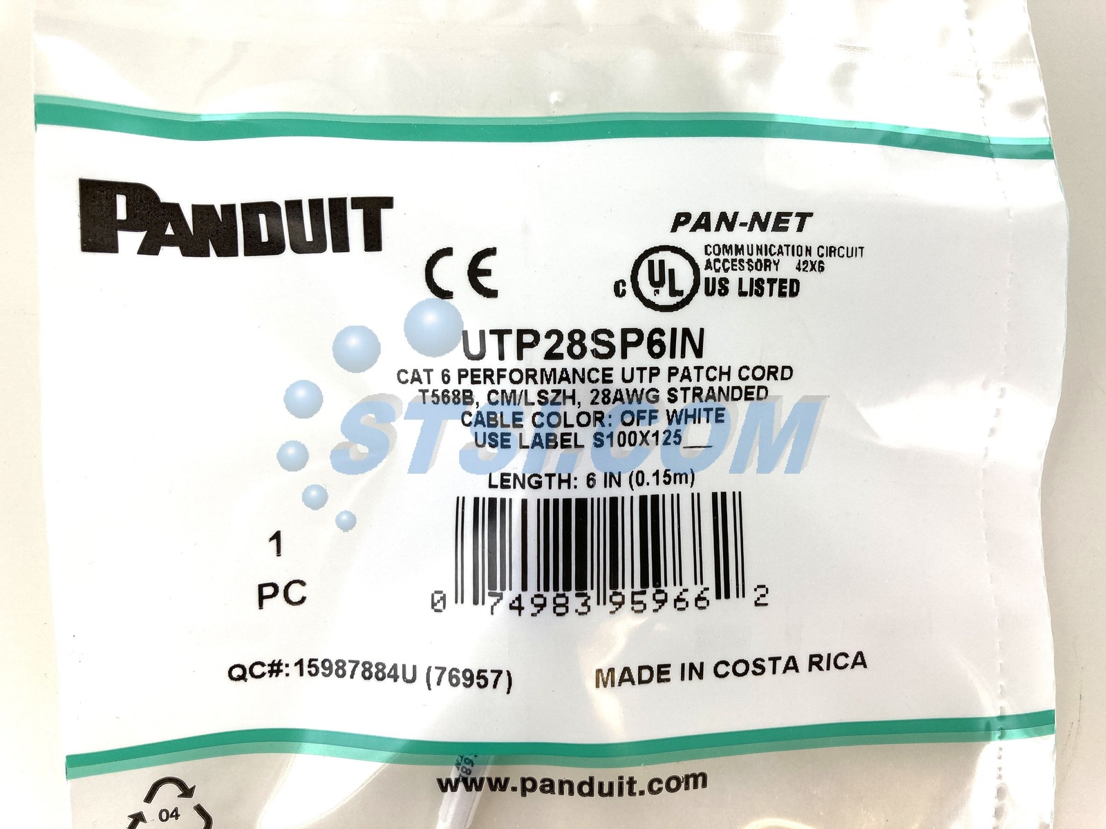 Panduit UTP28SP6IN Cat6 Slim Network Patch Cable/Cord, 6 Inch Off White ~STSI