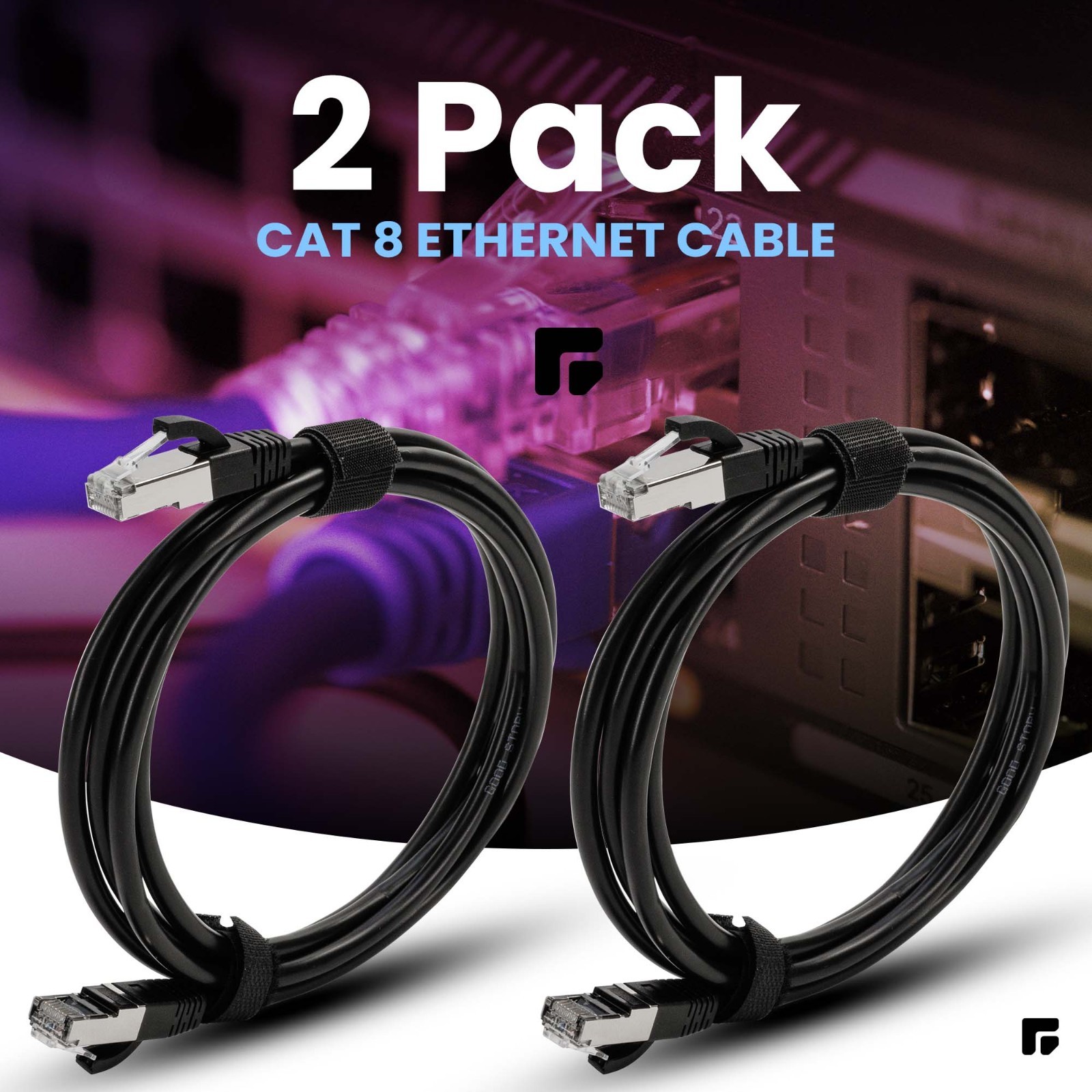 CAT8 Ethernet Cable Super Speed 40Gbps LAN 6ft – 2 Pack Black