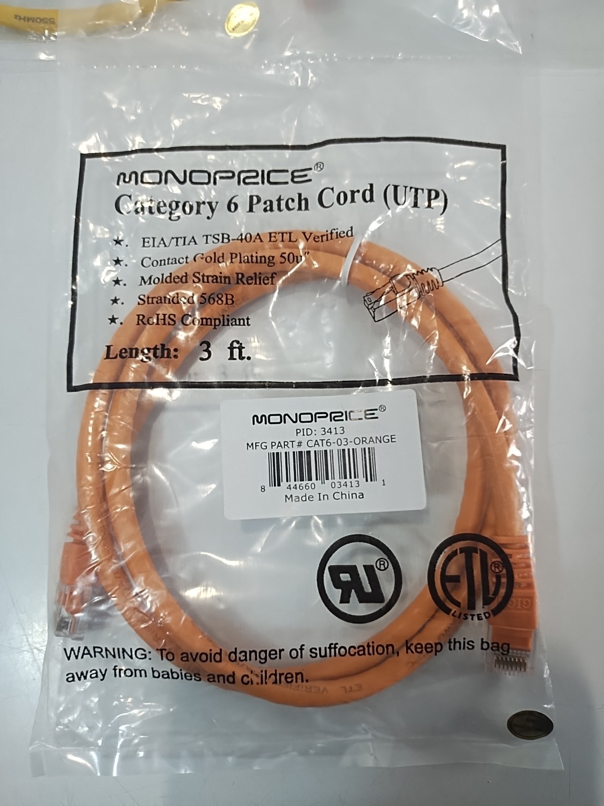 9x NEW Monoprice Category 6 CAT Patch Cords UTP EIA/TIA TSB-40A ETL 1ft 2ft 3ft