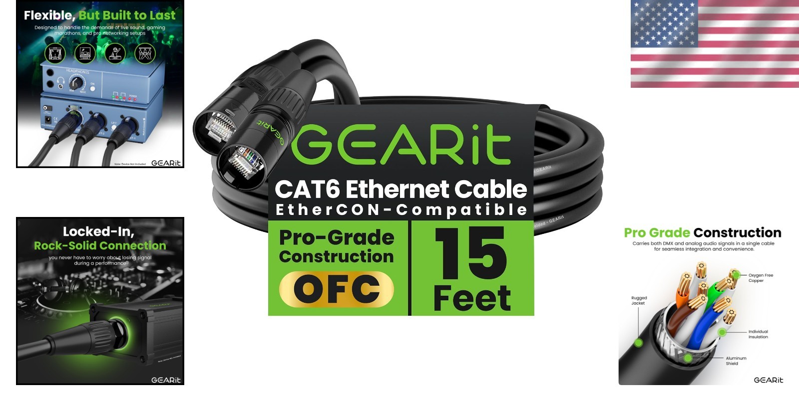 Pro Audio & Lighting RJ45 Ethercon-Compatible Cable – 15ft