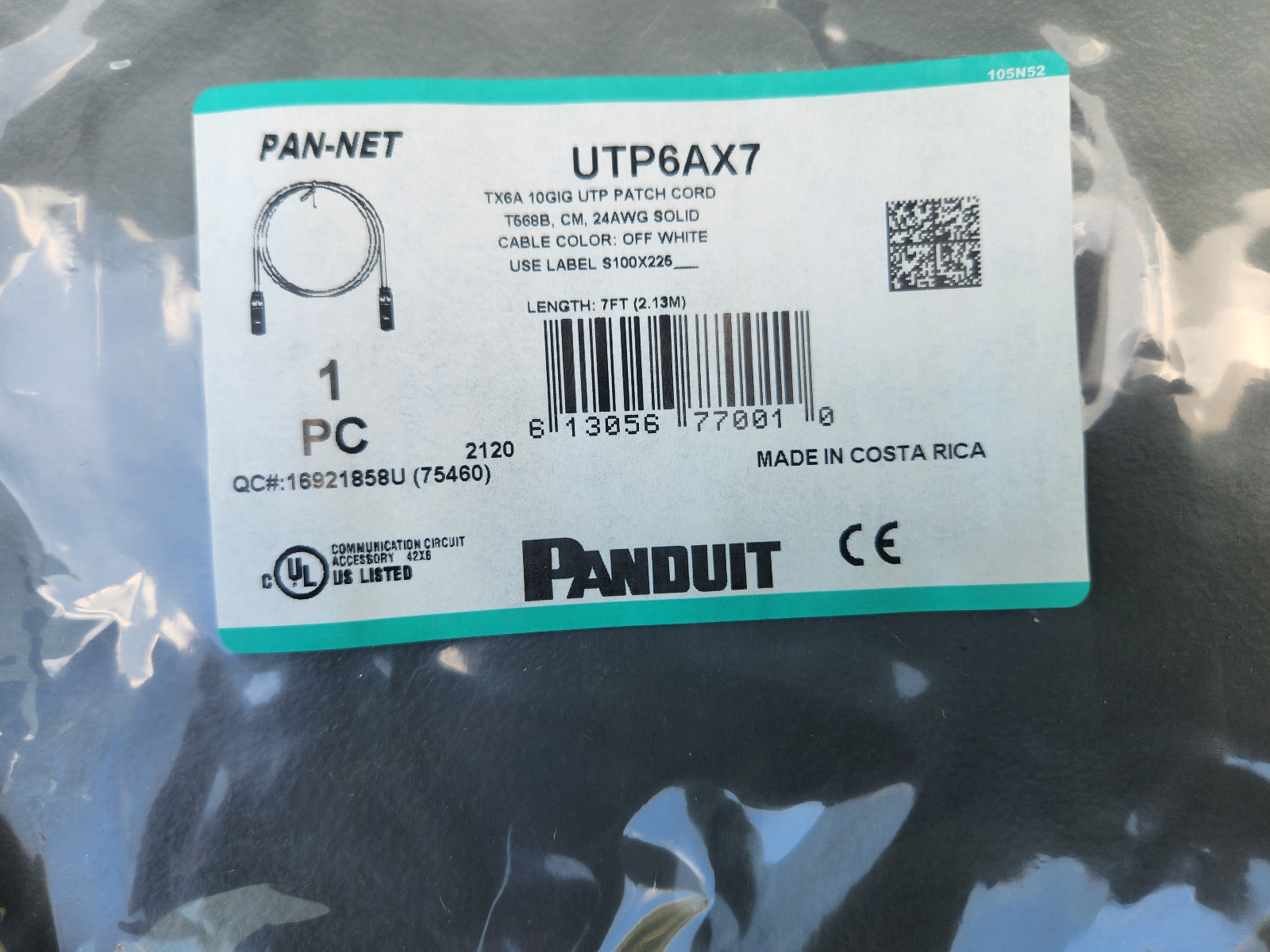 PANDUIT | UTP6AX7 Cat 6A 24 AWG UTP Copper Patch Cord 7 ft White