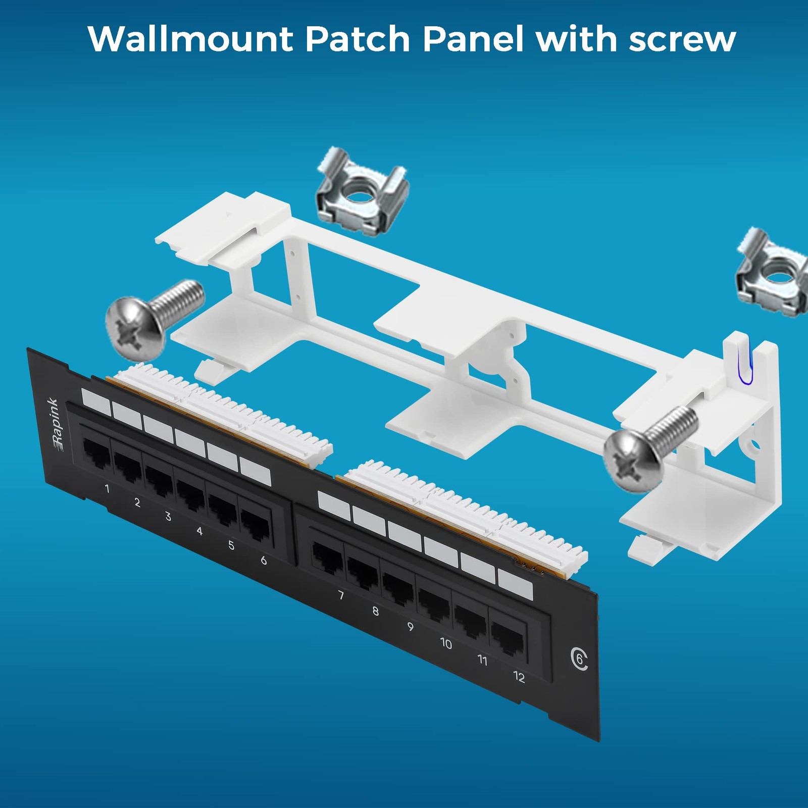 Patch Panel 12 Port Cat6 10G UTP 10 Inch Wallmount 1U Ethernet Punch Down