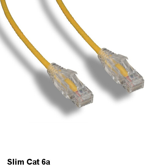 Kentek Yellow 7ft Ultra Slim Cat6A Patch Cable 28AWG UTP Snagless Ethernet RJ45