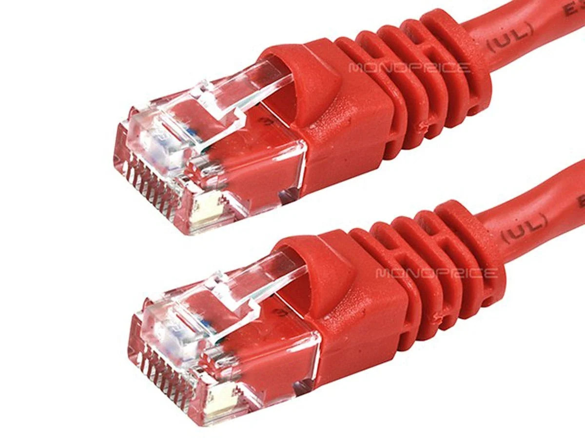 Monoprice Cat5e Ethernet Patch Cable – Stranded, 350MHz, 24AWG, 25ft, Red