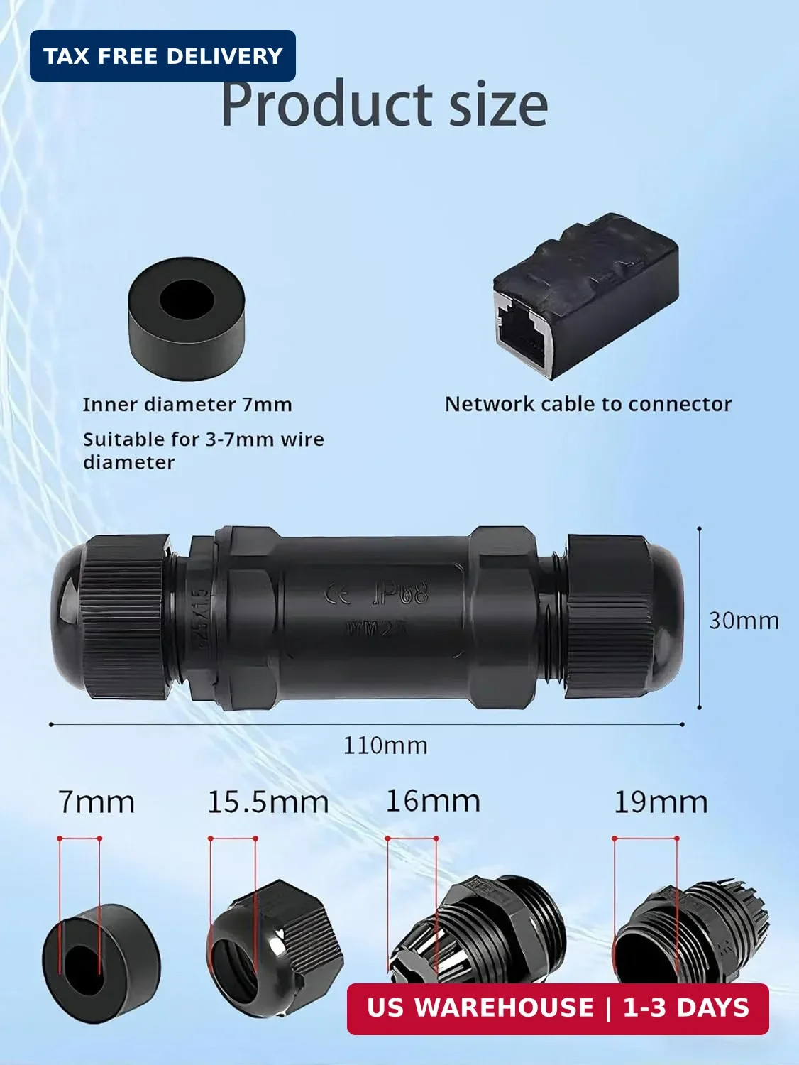 Starlink Ethernet Adapter Kit: IP68 Waterproof RJ45 Coupler for Starlink Cable/C