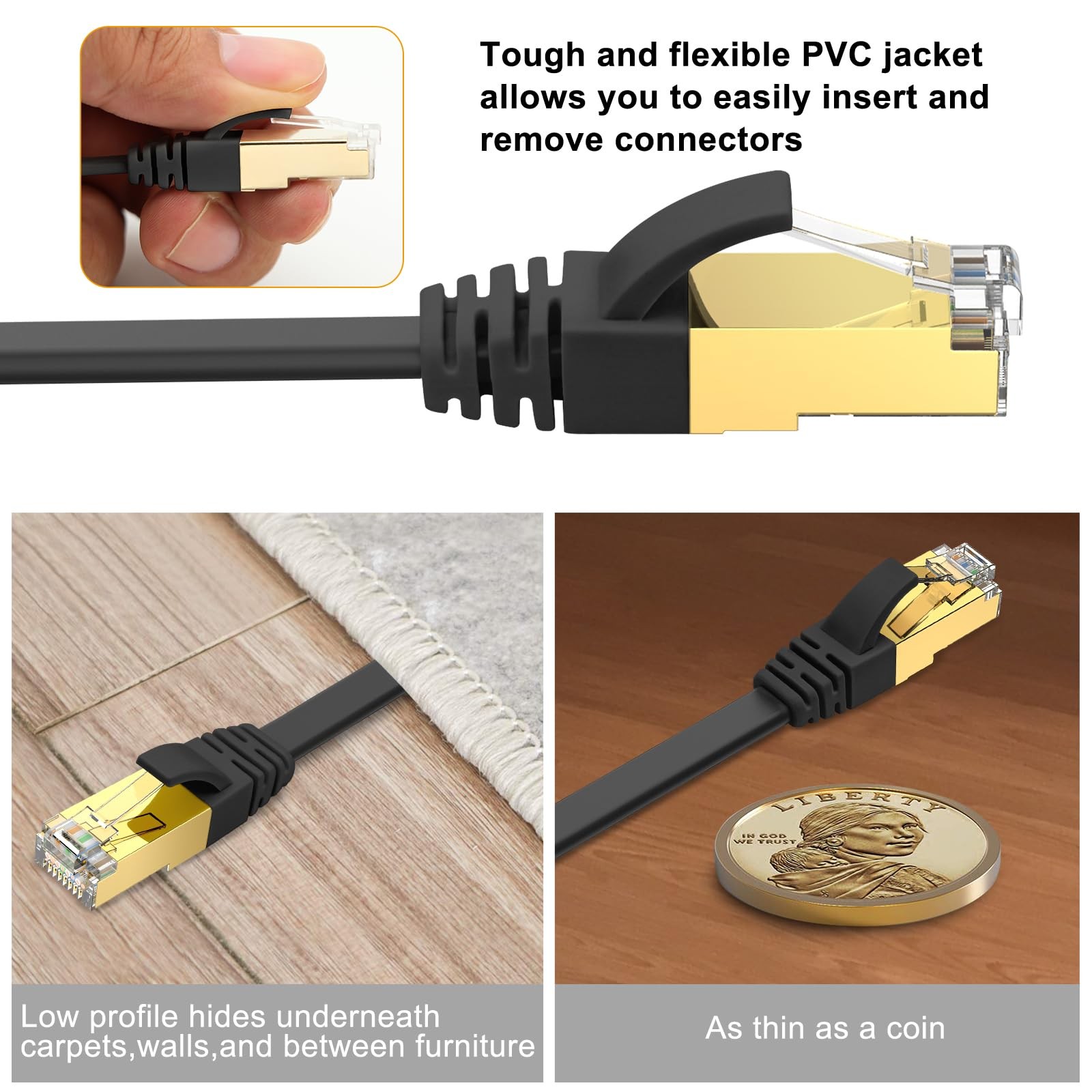 CAT8 Ethernet Cable 25ft High Speed Shielded Flat for Router/Gaming/Modem – B…