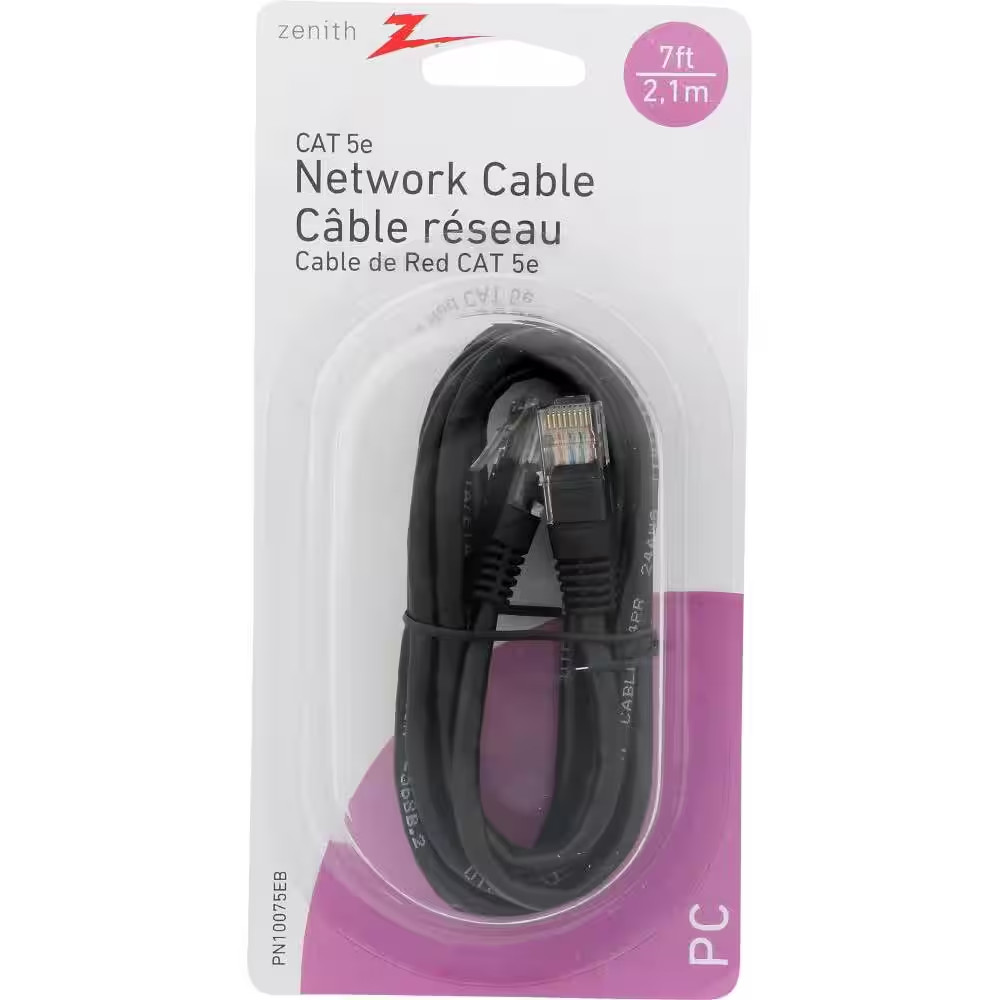 7 Ft. Cat5E RJ45 Ethernet Network Cable, Black