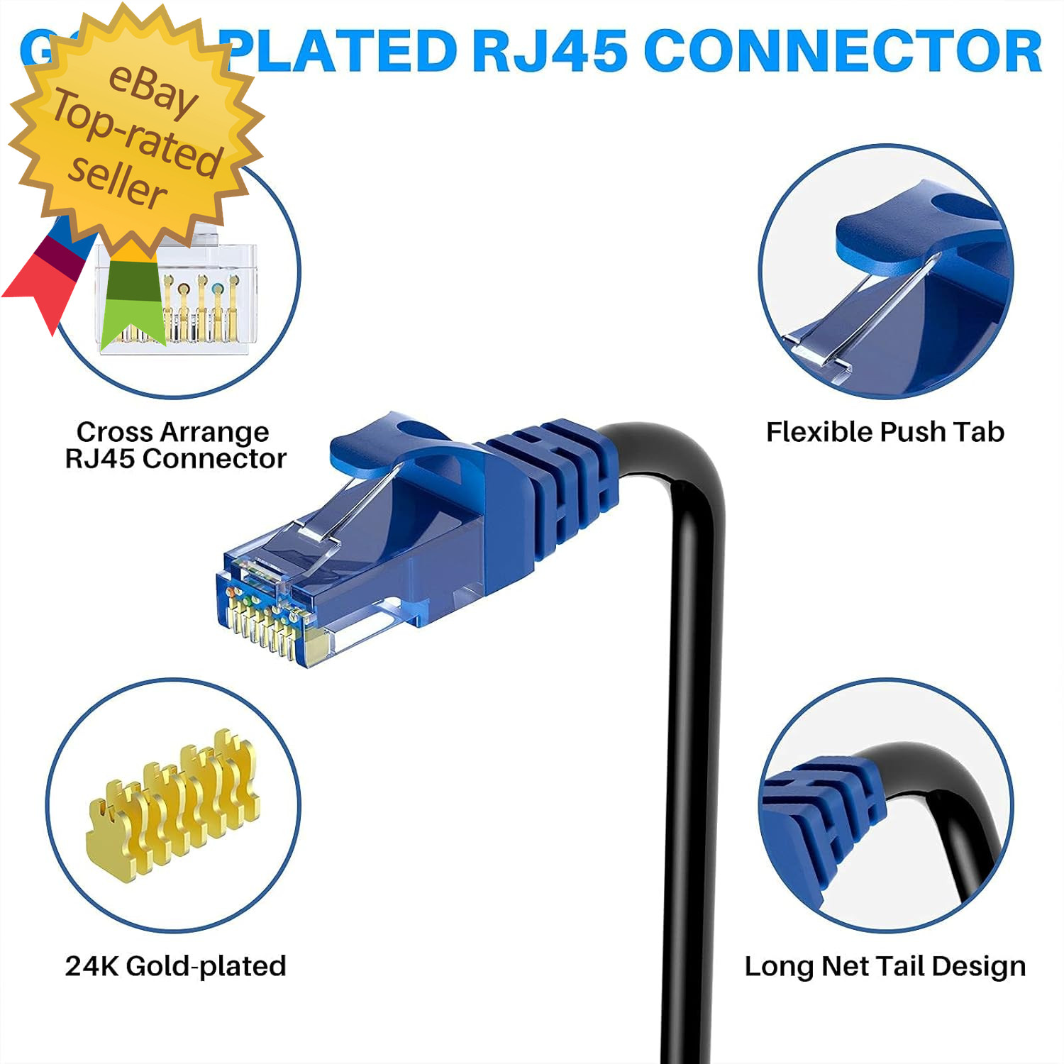 Cat 6 Outdoor Ethernet Cable 150 Ft Black, High Speed Heavy Duty Long Internet N