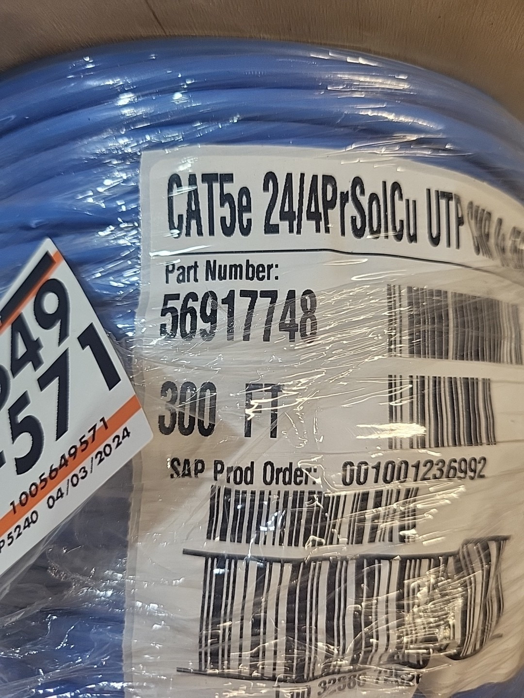 Southwire 300 ft. Blue 24/4 Solid CU CAT5e CMP (Plenum) Data Cable On Roll