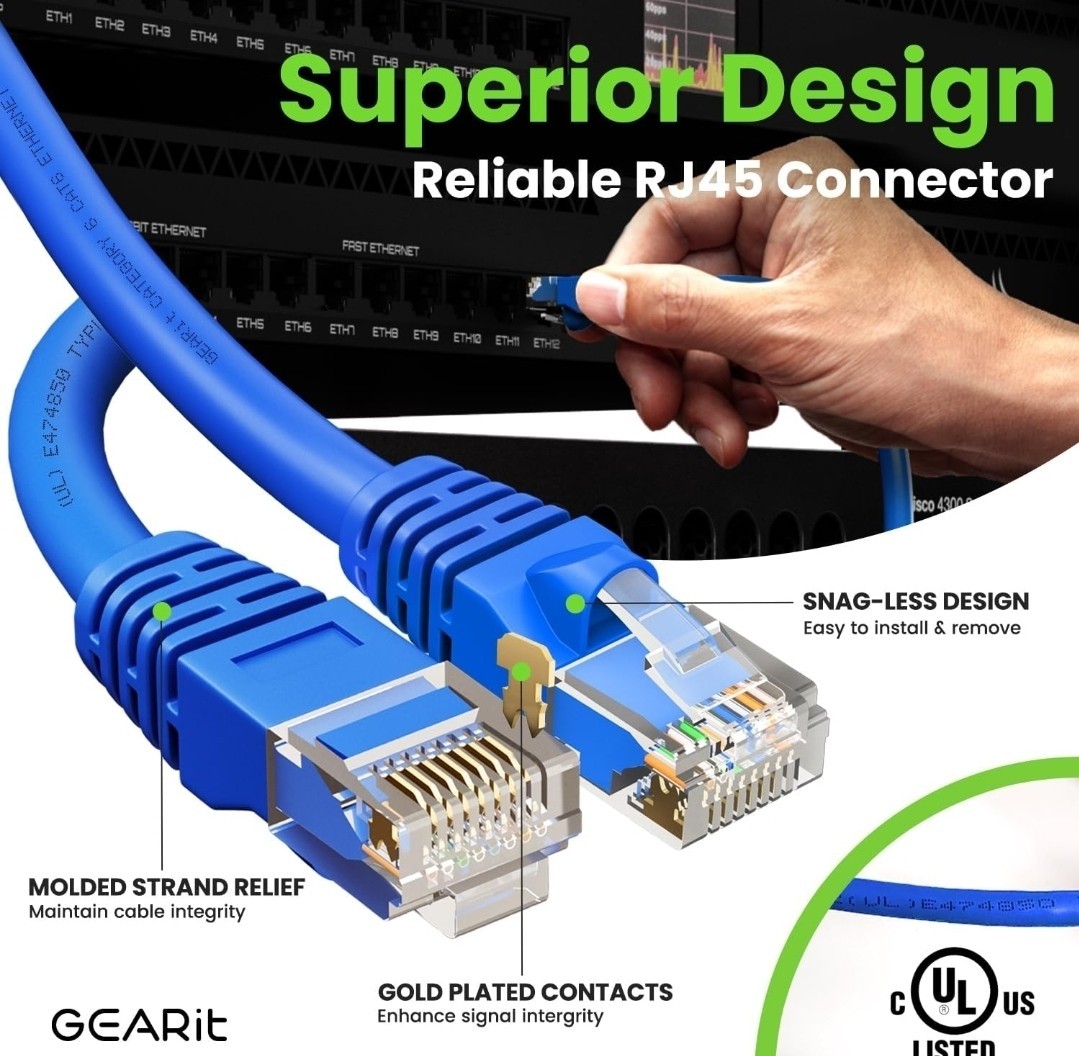 Cat 6 Ethernet Cable (10-Pack 3 Feet) Cat6 Network Patch, 10Gbps, RJ45, Snagl…