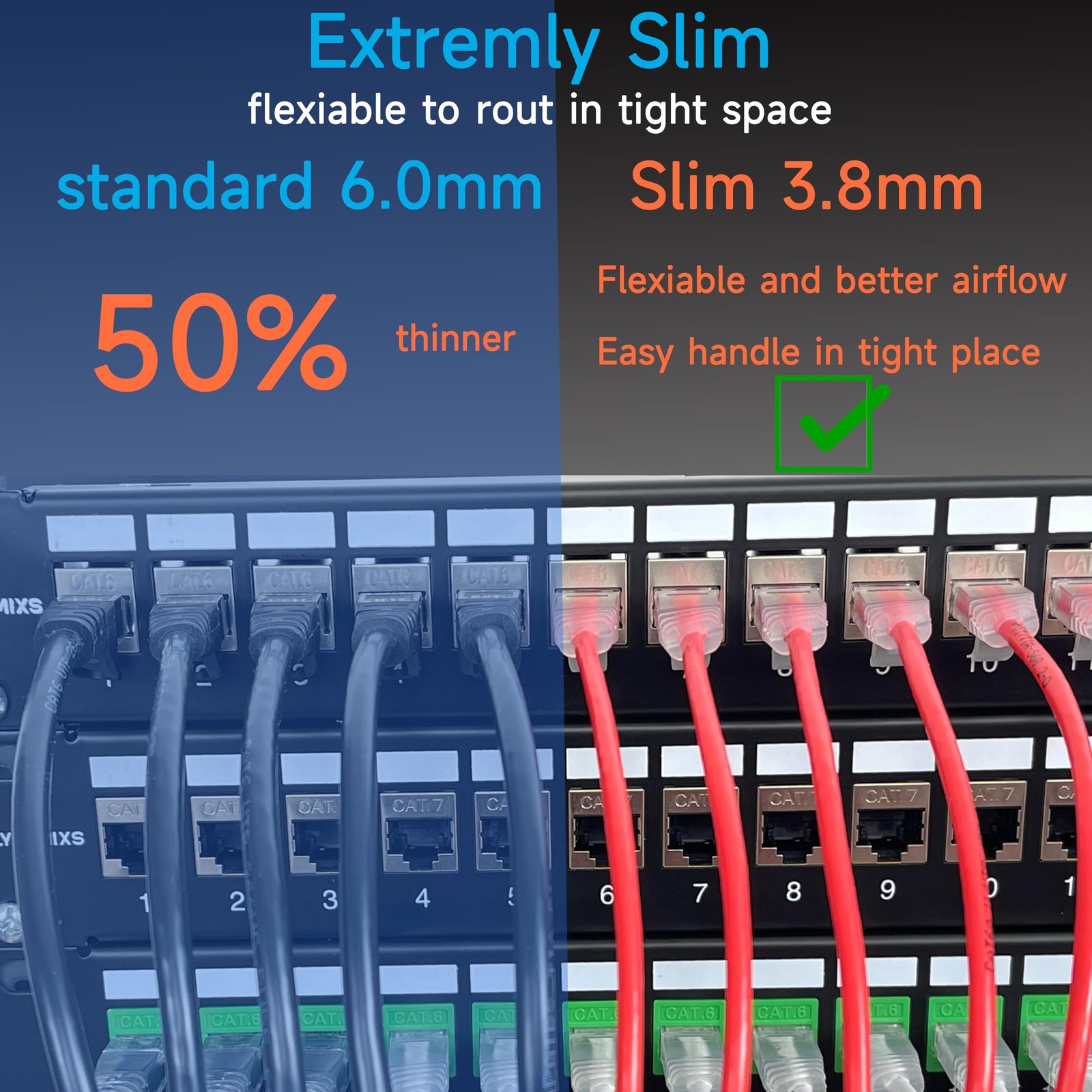24 PCS Cat6a Slim Ethernet Patch Cable 5 FT 10G Network Data Center Green