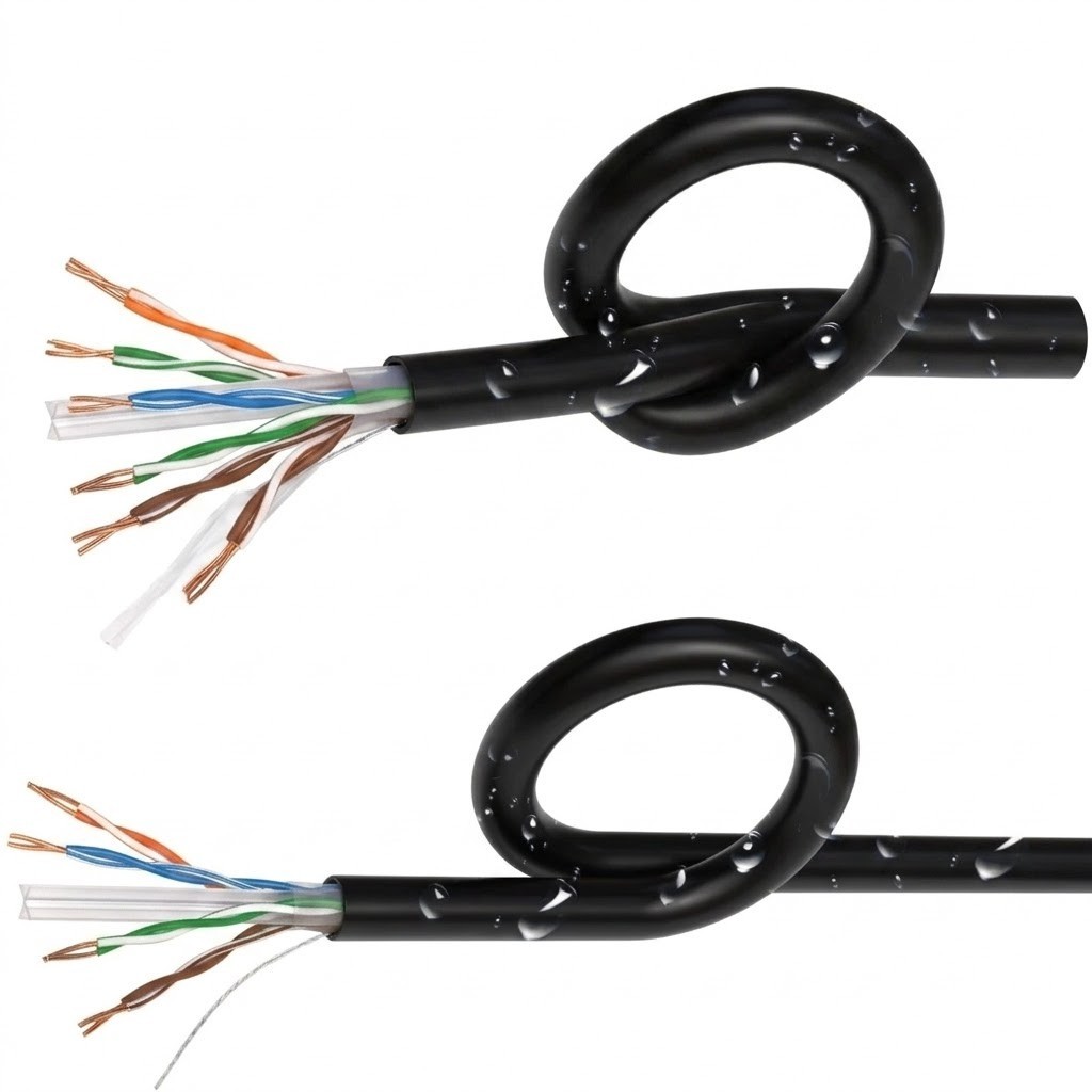CAT6 Direct Burial Ethernet Cable 23AWG Solid CCA UTP, Waterproof 1000ft Black