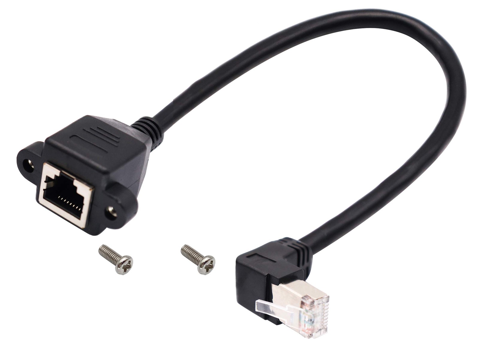 Cat 6 Ethernet Cable 90 Degree down Angle RJ45 Male to Female Shielded Ethernet