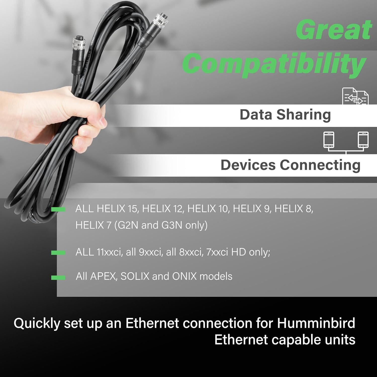 for Humminbird 720073-5 15Ft Boat Ethernet Cable AS EC 15E for Helix 15 12 10 9