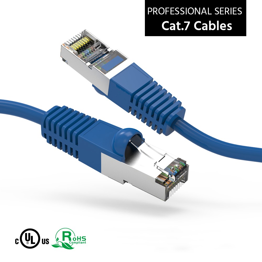 15 Pack of 8Ft CAT7 Shielded (SSTP) 600MHz Ethernet Network Booted Cable Blue