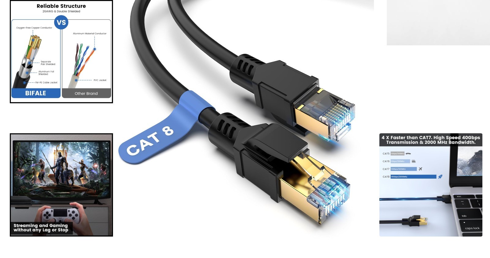 6FT Cat 8 Ethernet Cable – Indoor/Outdoor 2000MHz Network Performance