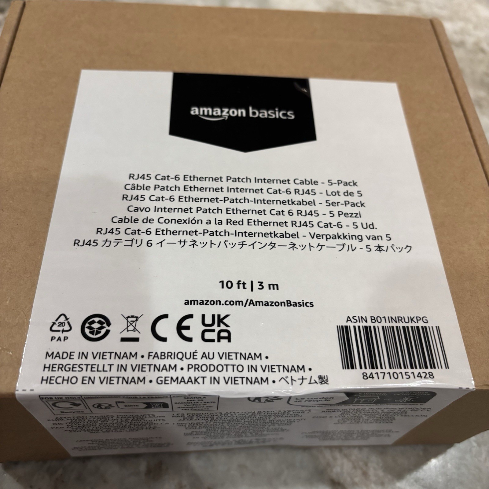 5-pack – RJ45 CAT-6 Ethernet Patch Internet Cable – Black – 10 ft/3 m NEW