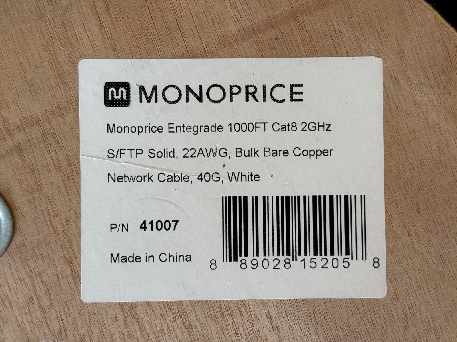 Monoprice Entegrade Cat 8 1000ft S/FTP Solid 22AWGx4P Ethernet Network Cable