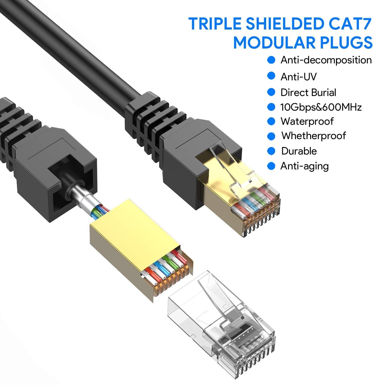 CAT7 3FT Cable Ethernet Lan Network CAT7 RJ45 Patch Cord Internet Modem Router