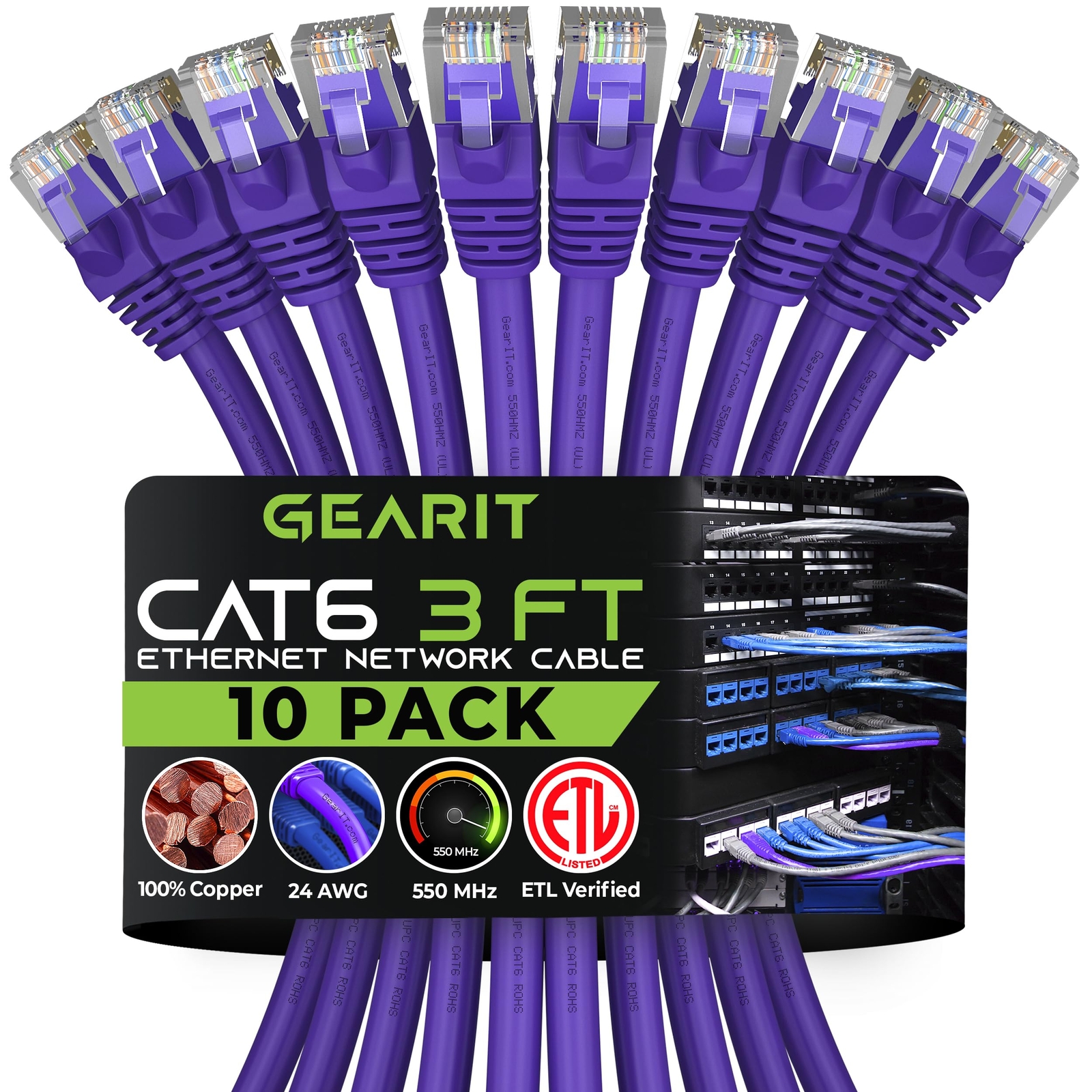 Cat 6 Ethernet Cable 10-Pack 3 Feet Cat6 Network Patch 10Gbps RJ45 Snagless C…