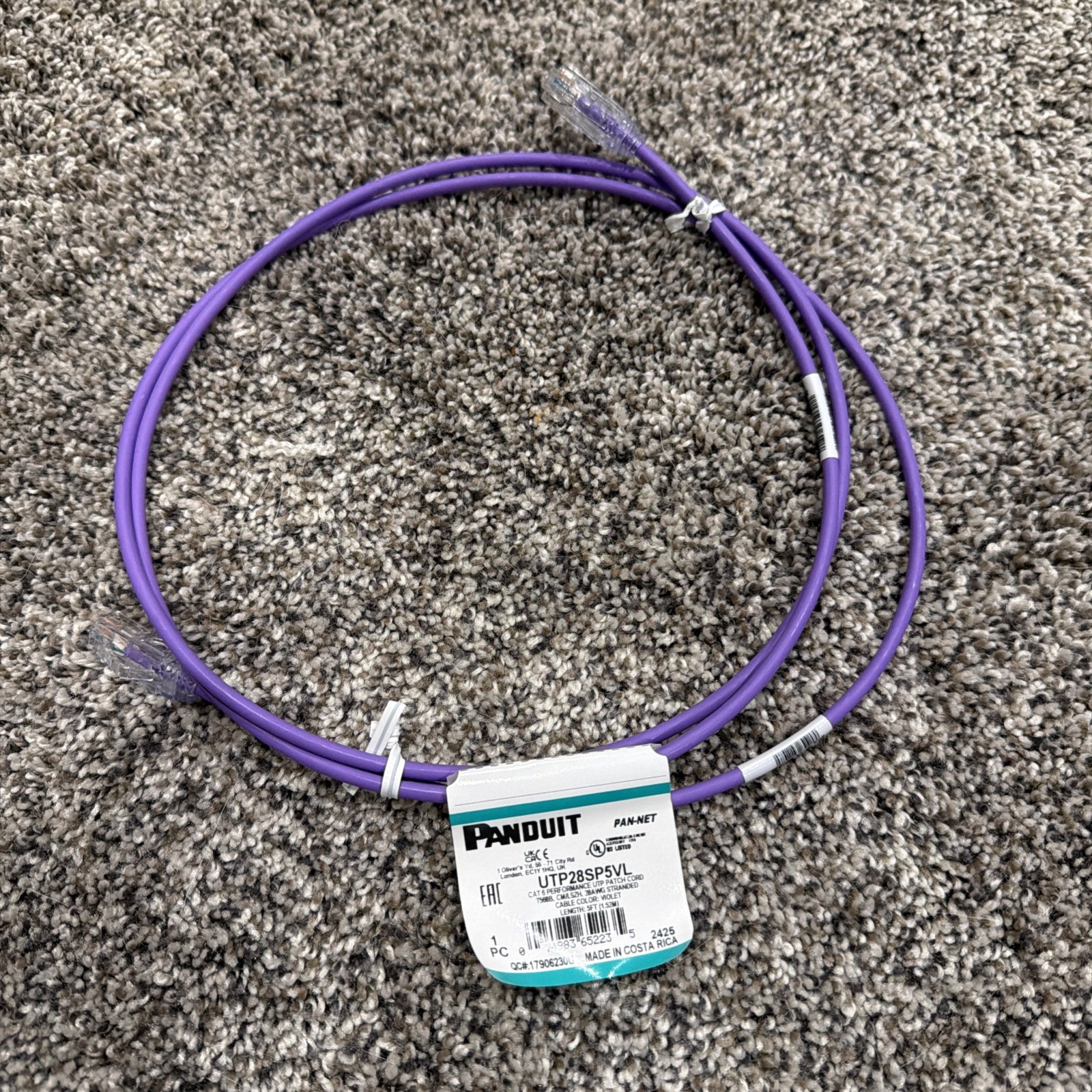 LOT OF 10. Panduit UTP28SP5VL Cat6 28 AWG Network Patch Cable/Cord, 5 Ft Violet