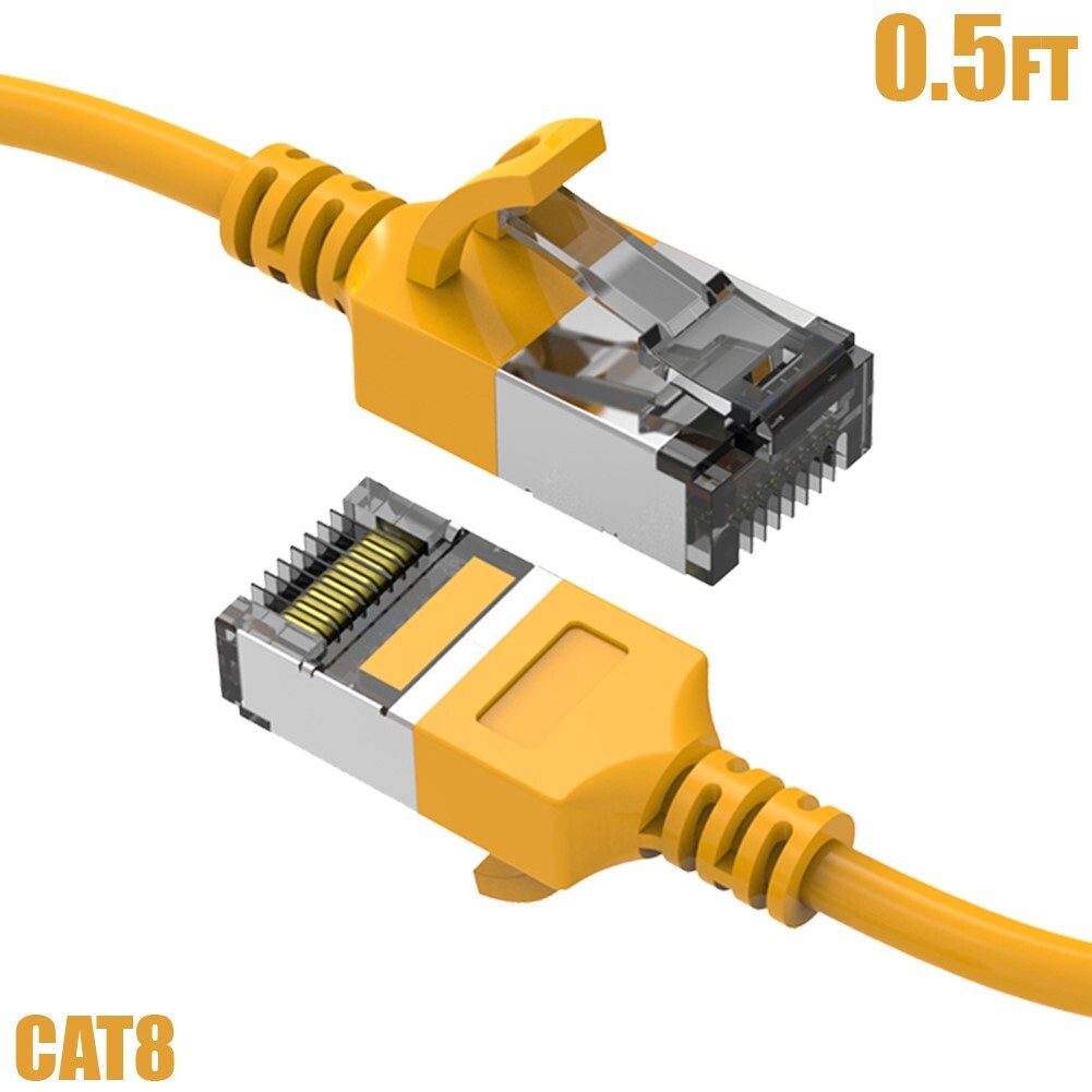 0.5FT Cat8 RJ45 Network LAN Ethernet U/FTP Shield Patch Cable Slim 30AWG Yellow