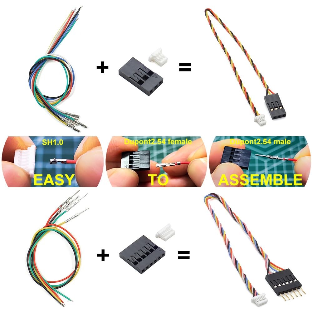 SH1.0 to DP 2.54 Pre-Crimped Cables and Connectors Kit Compatible with JST SH…