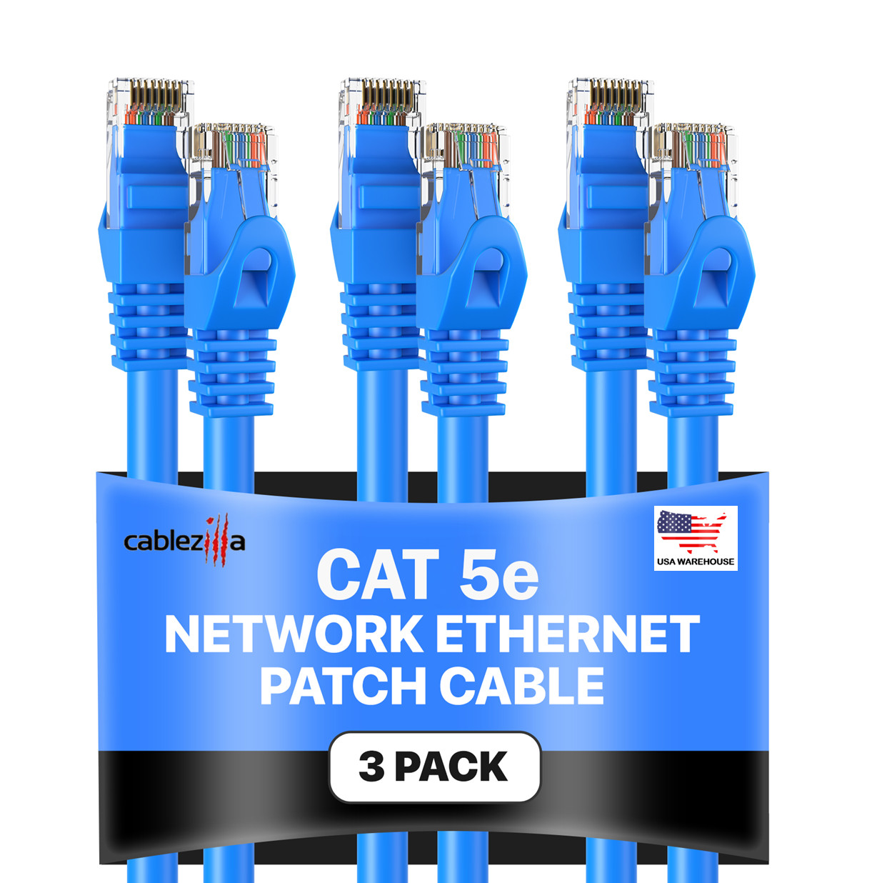 3-Pack – Blue CAT5e Ethernet Patch Cord RJ45 UTP LAN Cable 1.5FT – 200FT Lot