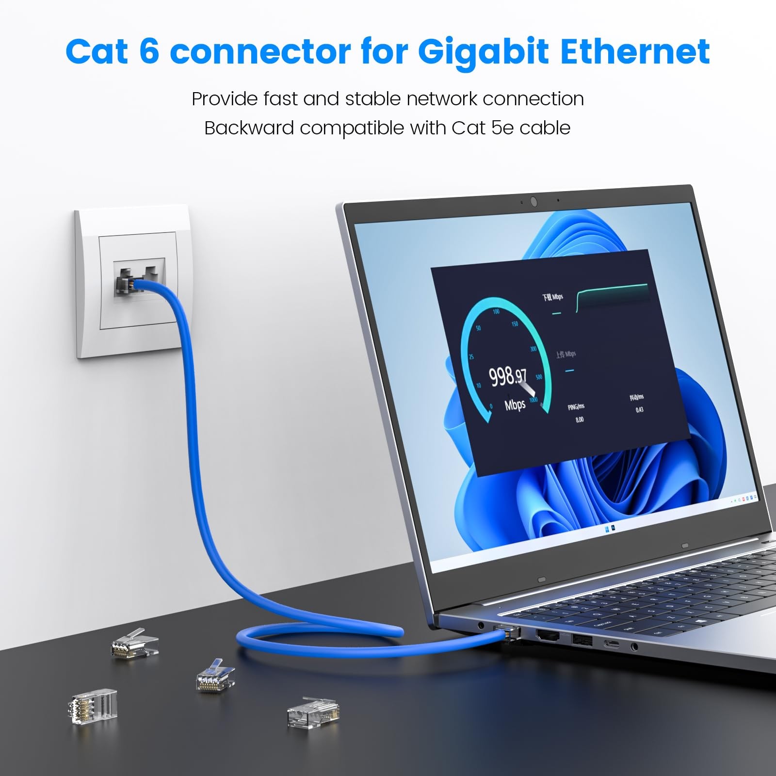100 PCS RJ45 Connectors Cat 6 Unshielded Modular Plug For Stranded UTP Cable