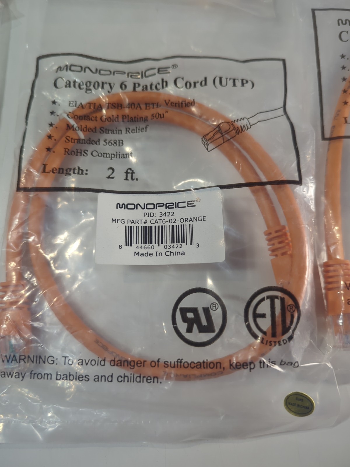9x NEW Monoprice Category 6 CAT Patch Cords UTP EIA/TIA TSB-40A ETL 1ft 2ft 3ft