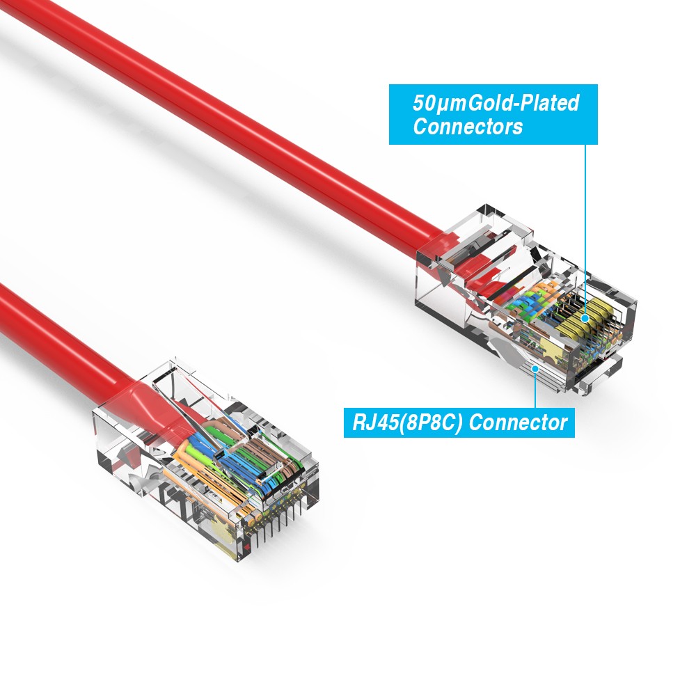 5 Pack of 12Ft CAT6 UTP Ethernet Network Non Booted Cable Red