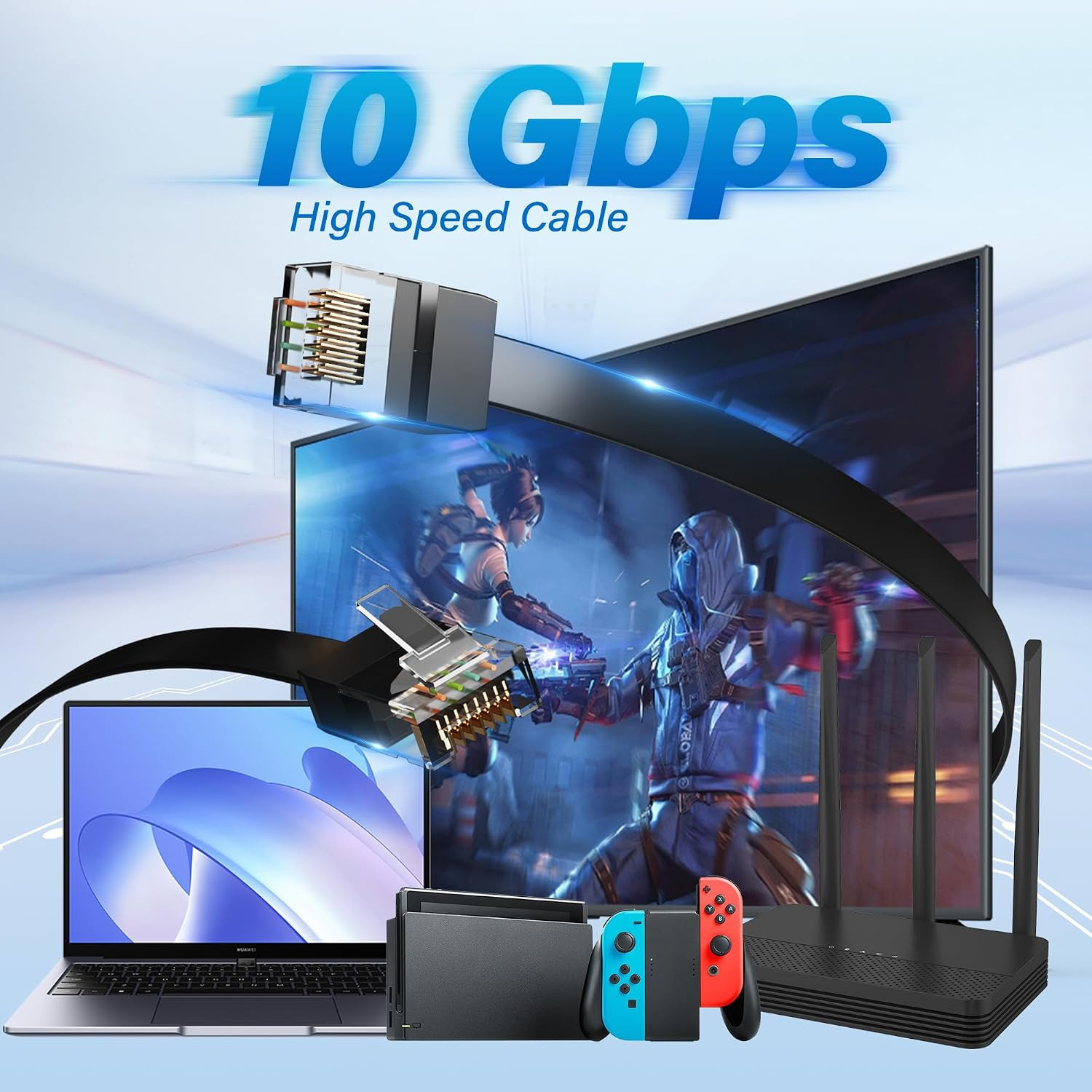 Cat 6 Flat Ethernet Cable 1 Ft/10 Pack, High-Speed Internet Network