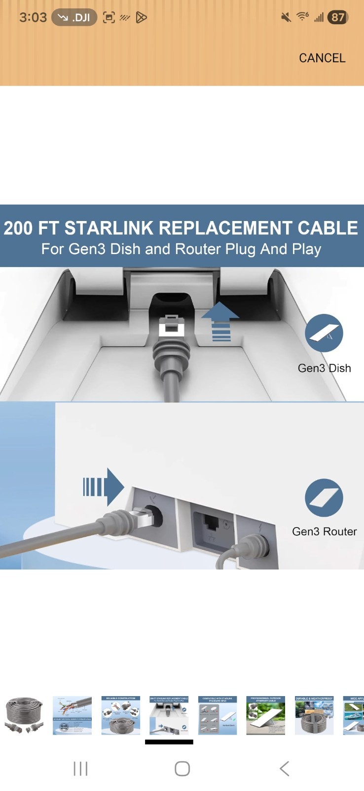 Fit for Starlink Cat6 Ethernet Cable 100 Feet V3, Compatible with 100FT