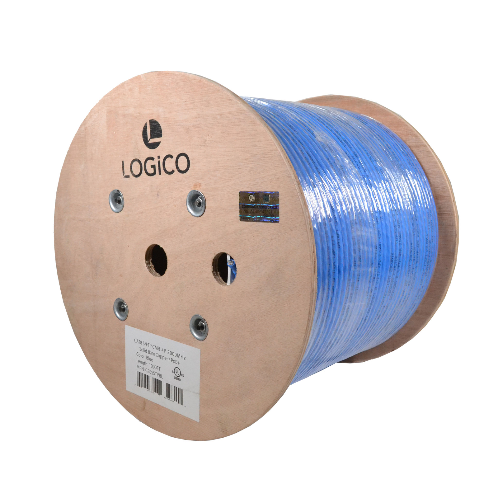 CAT8 S/FTP Bulk Ethernet Network Cable 22AWG 2Ghz Pure Copper Riser Blue 1000ft
