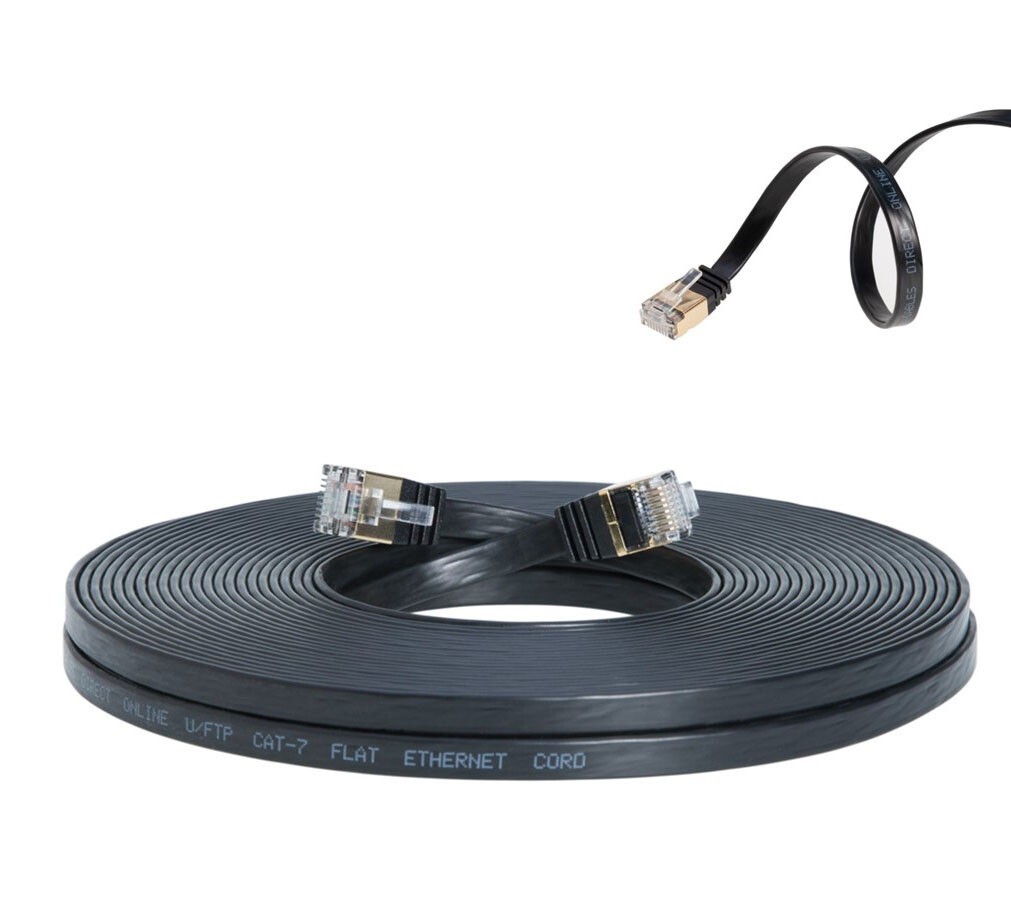 15FT Cat 7 Flat Ethernet Cable 10Gbps High Speed Internet Cord Black LAN Cord US