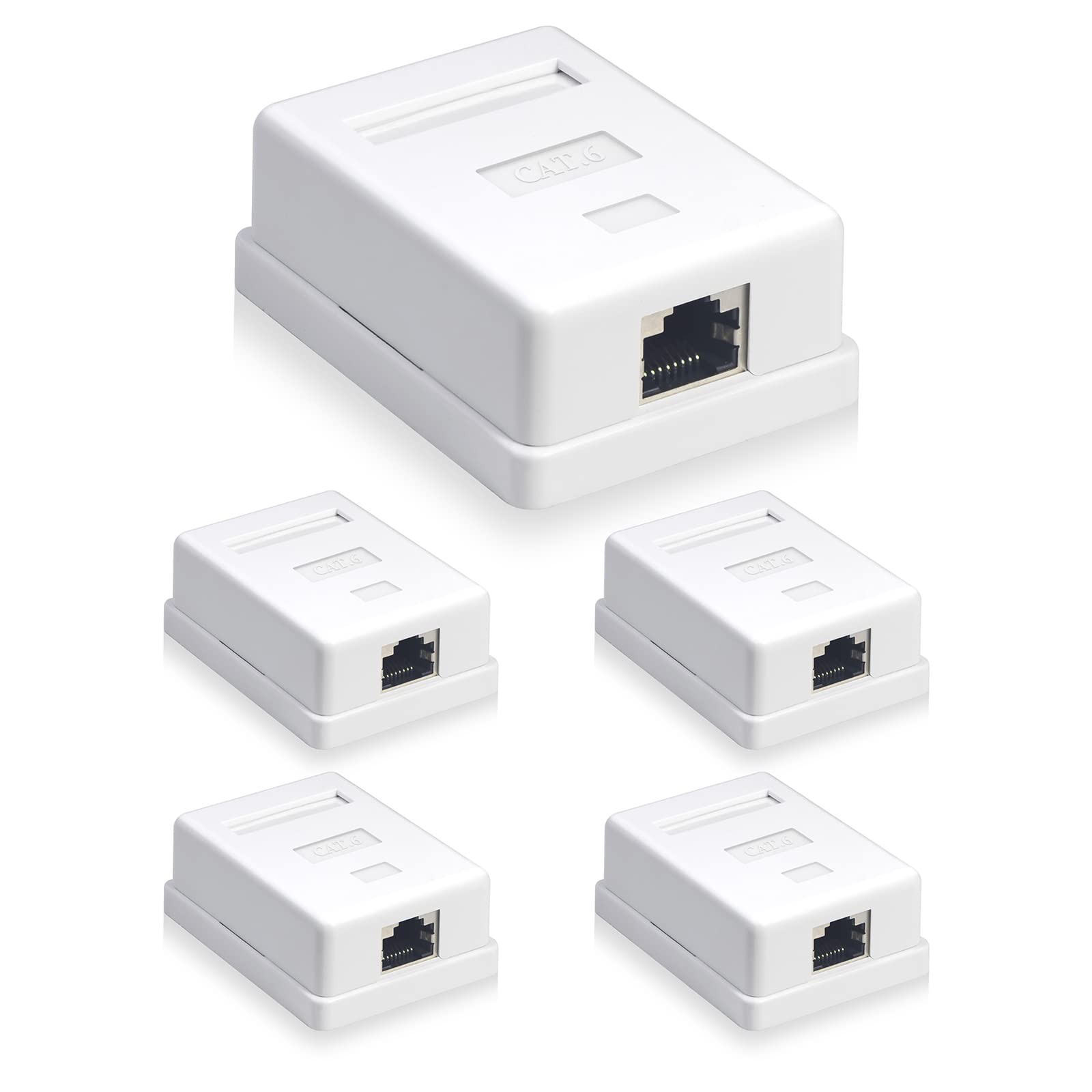 1Port Cat6 RJ45 Shielded Surface Mount Box White Fits Cat5/Cat5e/Cat6 5 PCS