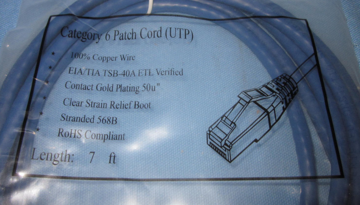 10 Cat6 Blue Patch Cords (UTP) Clear Strain Relief Boot, Stranded 568B