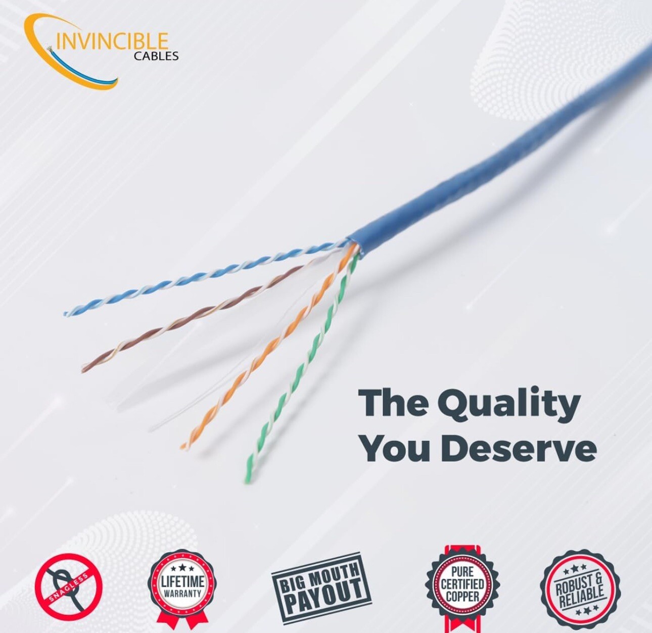 Invincible Cables Cat6 Plenum (CMP) 1000ft Cable | 100% Solid Copper Conductors