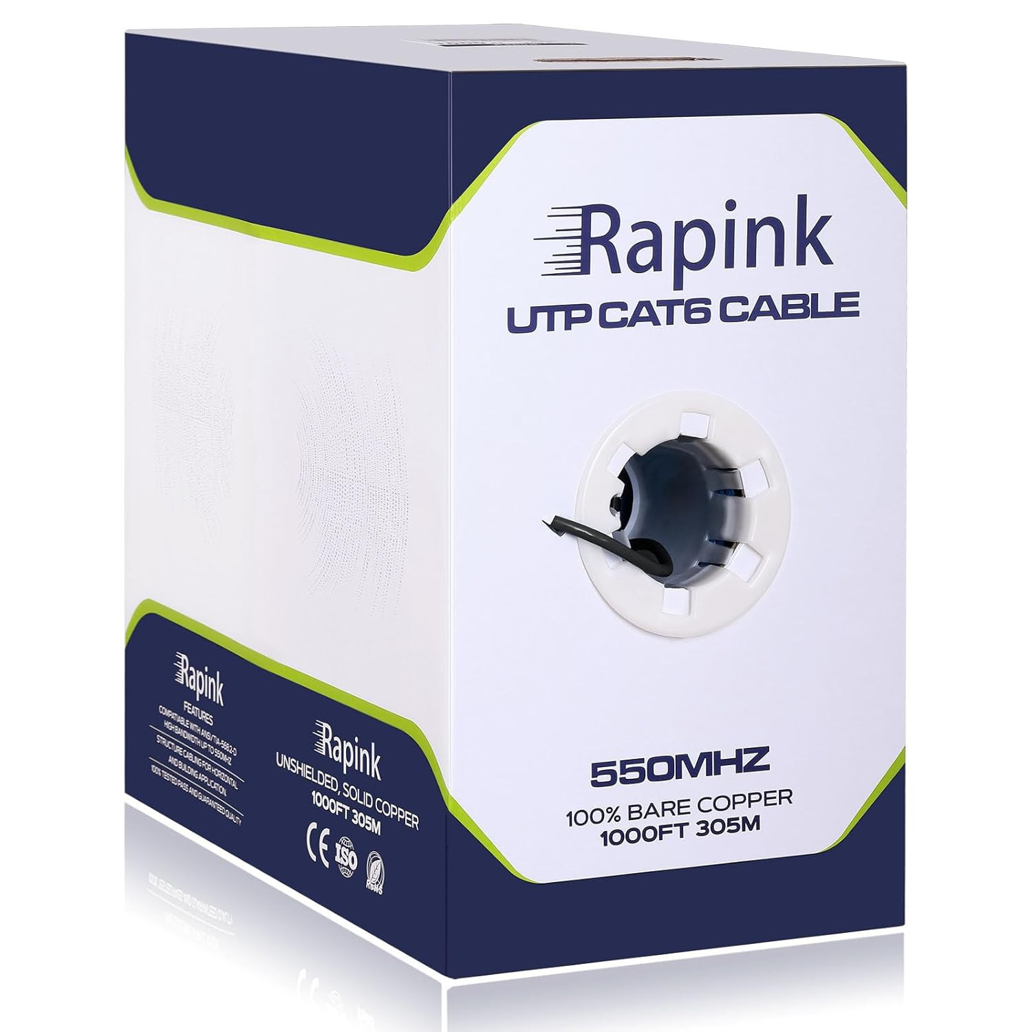 Rapink Cat6 Ethernet Cable 1000ft Cat6 ethernet Cable 23AWG Solid Bare Copper