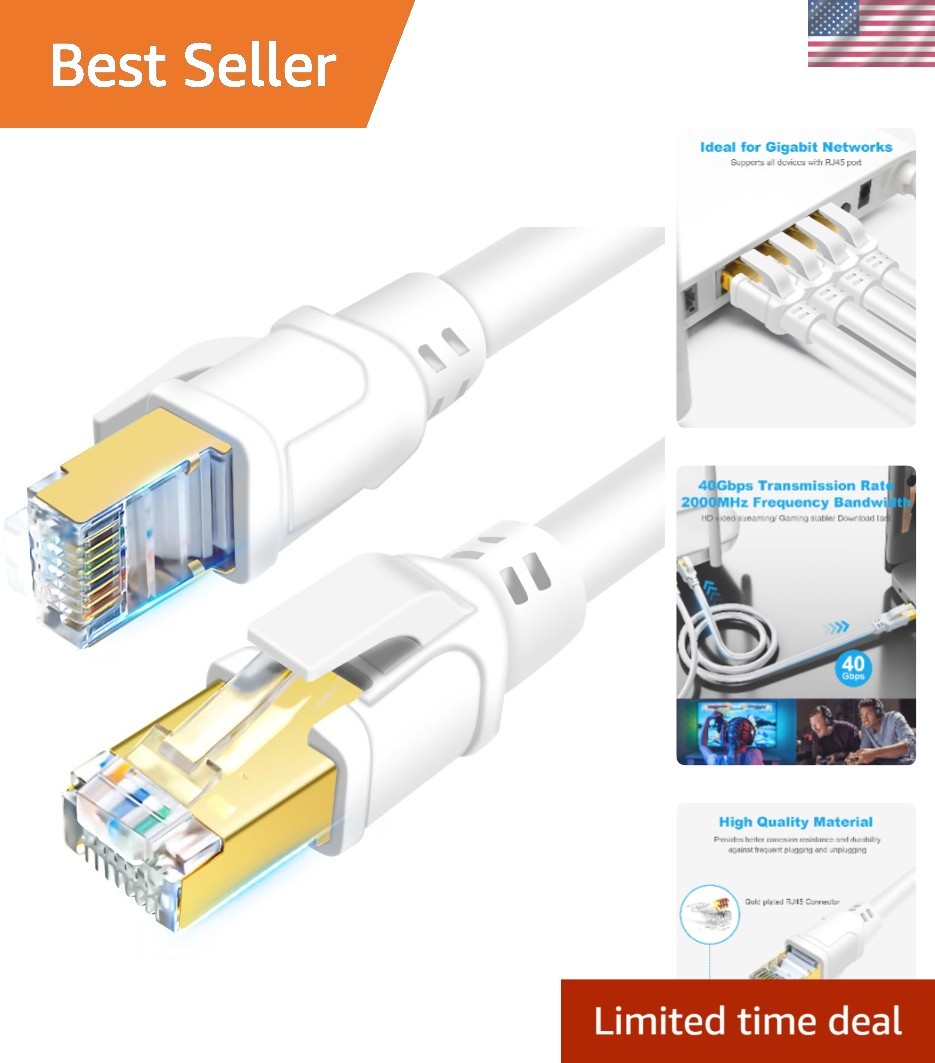 100ft CAT 8 Ethernet Cable – High-Speed 40Gbps with Gold Plated RJ45 Connectors