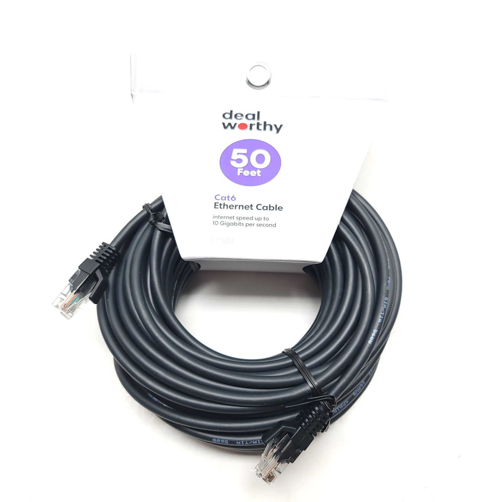 Cat 6 Ethernet Cable – Dealworthy 50′ Black: 1.25 Gbps RJ-45 Male-to-Male