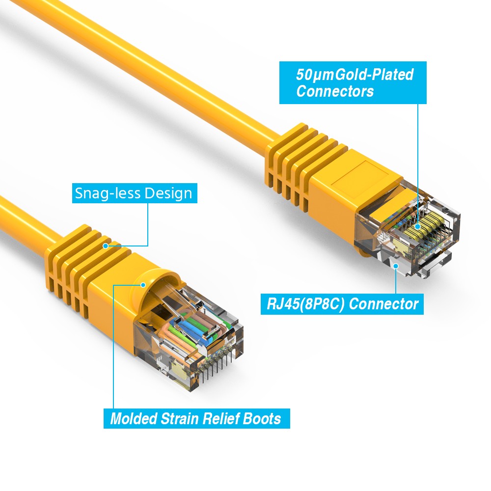 20 Pack of 1.5Ft CAT6 UTP Ethernet Network Booted Cable Yellow